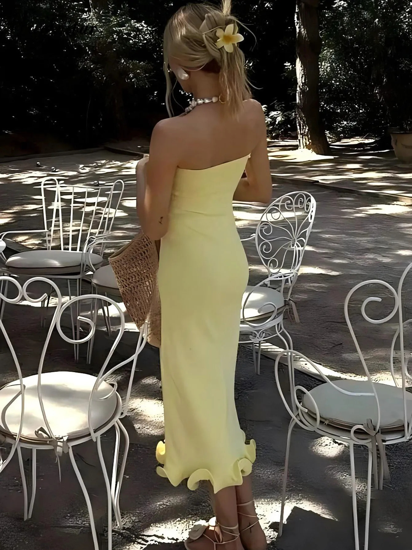 Hugcitar Elegant Solid Strapless Ruffles Sexy Bodycon Maxi Prom Dress Summer Women Fashion Outfit Birthday Party Festival 250605