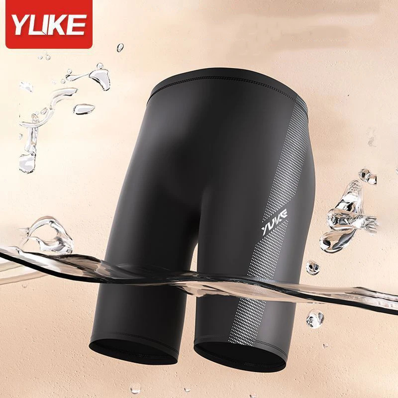 YUKE Professional Mens Swimming Trunks Shorts Long to Knee Competitive Swim Training Swimsuit Men Pants Quick dry Black 250530
