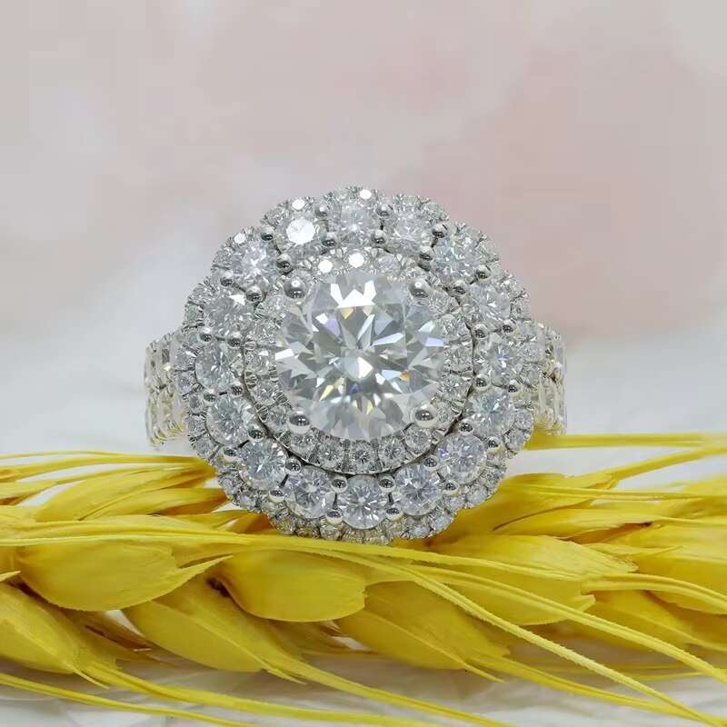 Paston Custom Jewelry 3CT Round DE VVS1 Moissanite 925 Silver White Gold Plated Engagement Luxury Wholesale Moissanite Ring