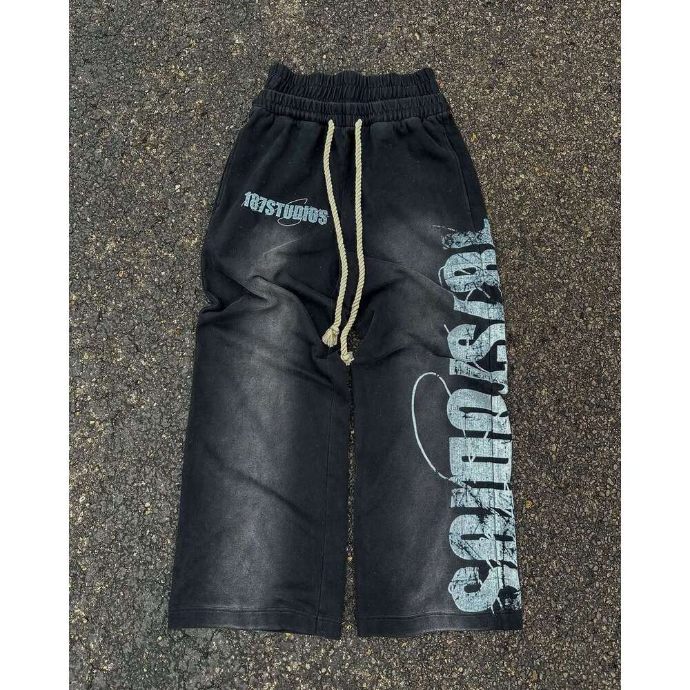 Elastic Drawstring Sweatpants with Printed Pattern Casual Long Pants High Hip Hop Rap Street Y2K
