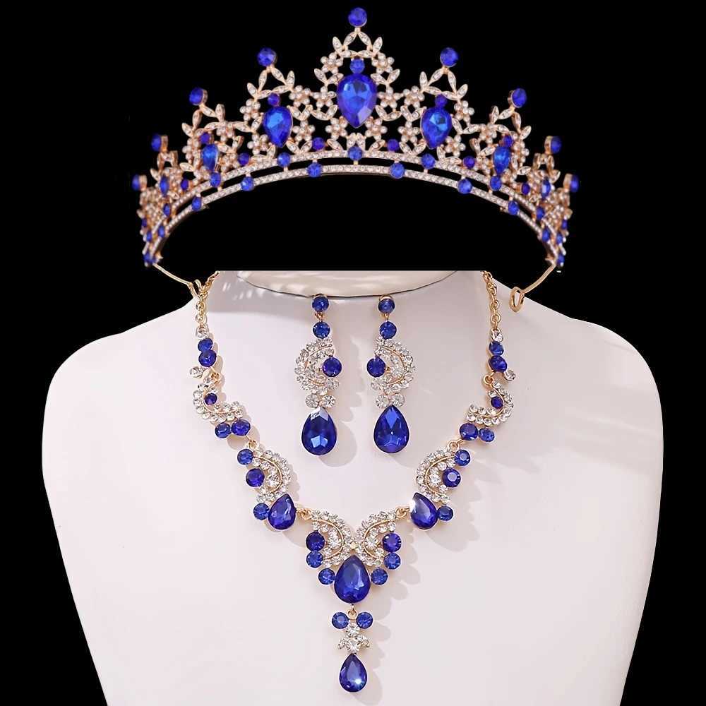3Pcs Crystal Crown Necklace Earring Set Rhinestone Bridal Jewelry Set Women Bridal Wedding Hair Accessories Jewelry Crown Tiara Z250605