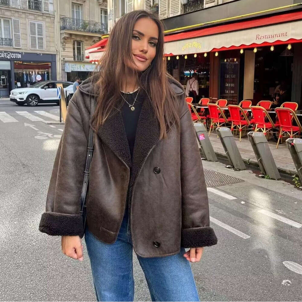 Women's Fashion New Arrival Autumn Winter Shearling Collar Jacket Coat B5