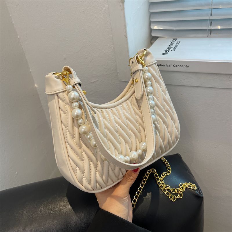 2025 Summer New Women's Bag New Summer White Women's Small Crossbody Bag Handbag Advanced Chain Shoulder Bag Designer Wrinkled Pattern Cross