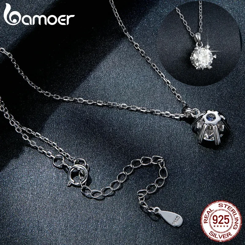 BAMOER 1 CT Moissanite Pendant Necklace For Women High Quality real 925 Sterling Silver Wedding Party Bridal Fine Jewelry 3 Colors