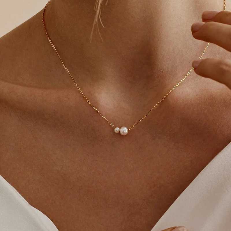 1pc fashionable European and American style stainless steel simple oval white pearl necklace sweet and feminine ins accessory Y250605