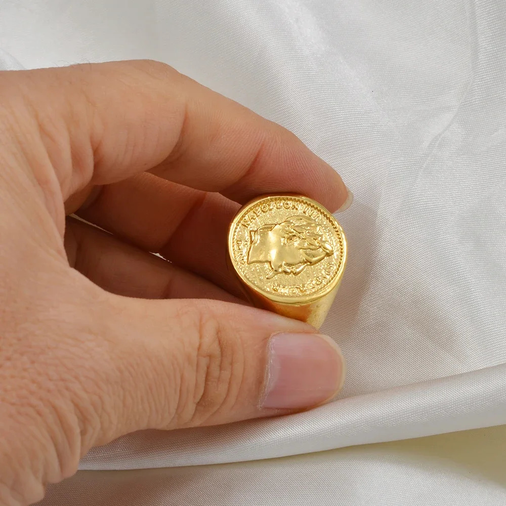 Anniyo Napoleon III Empereur Coin Ring Gold Plated Metal Ring for Women MenFrench African Arab Turkey Wedding Jewelry #097106 250604