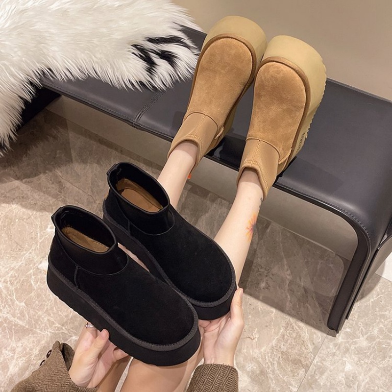 2025 free shipping autumn and winter new female designer thick soled snow boots, height increasing and plush warm short boots, fashionable cotton shoe