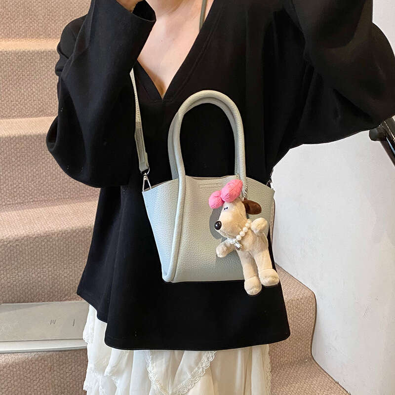 Korean Lychee Pattern Handheld Basket 2025 New Trendy Fashion Bucket Versatile Crossbody Bag for Women