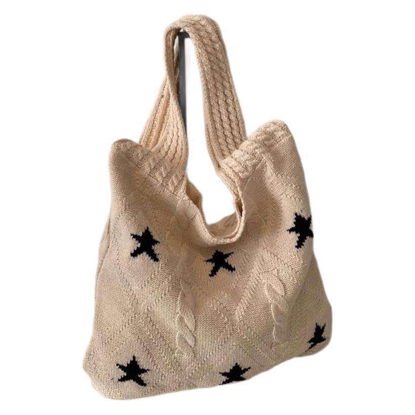 New Knitted Woven Versatile Shoulder Women's High-End Exquisite Large Capacity Tote Bag B5