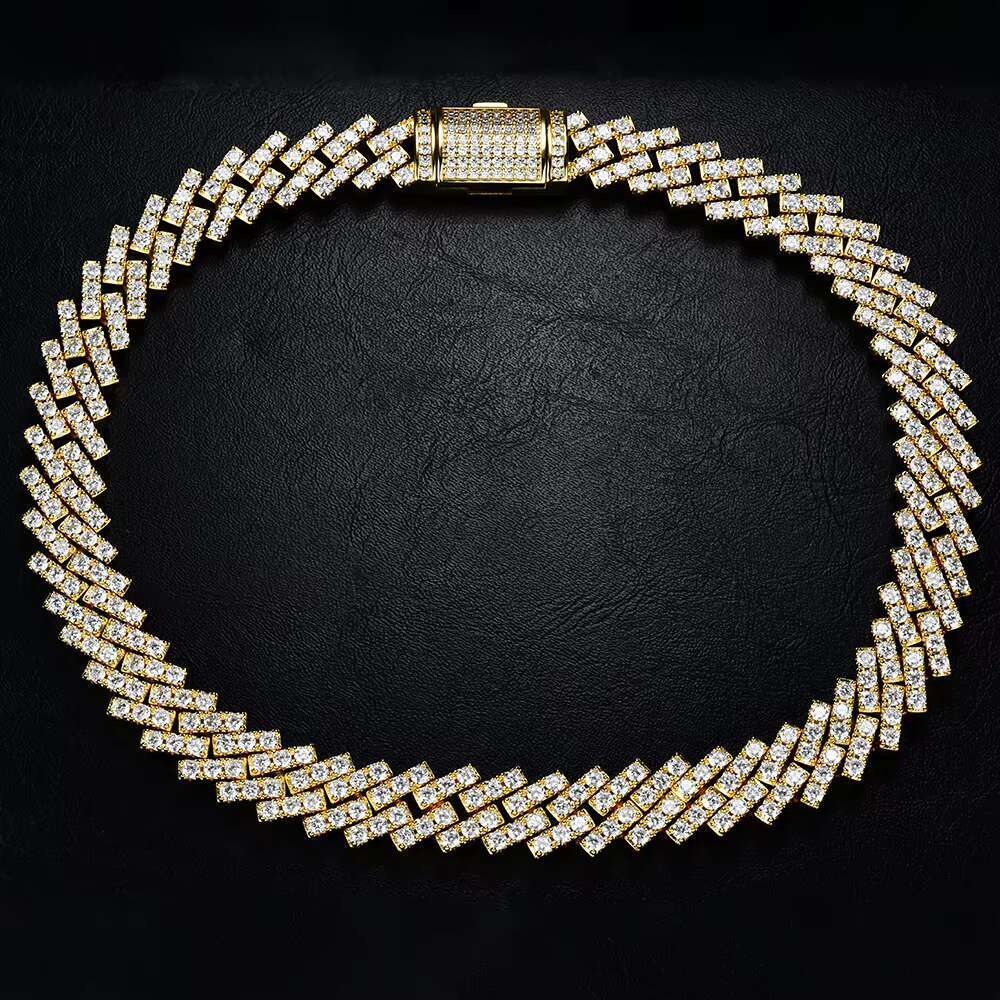 Customized Hip Hop 15mm Diamond Cuban Link Necklace 925Silver Iced Out VVS Moissanite Bling Necklace