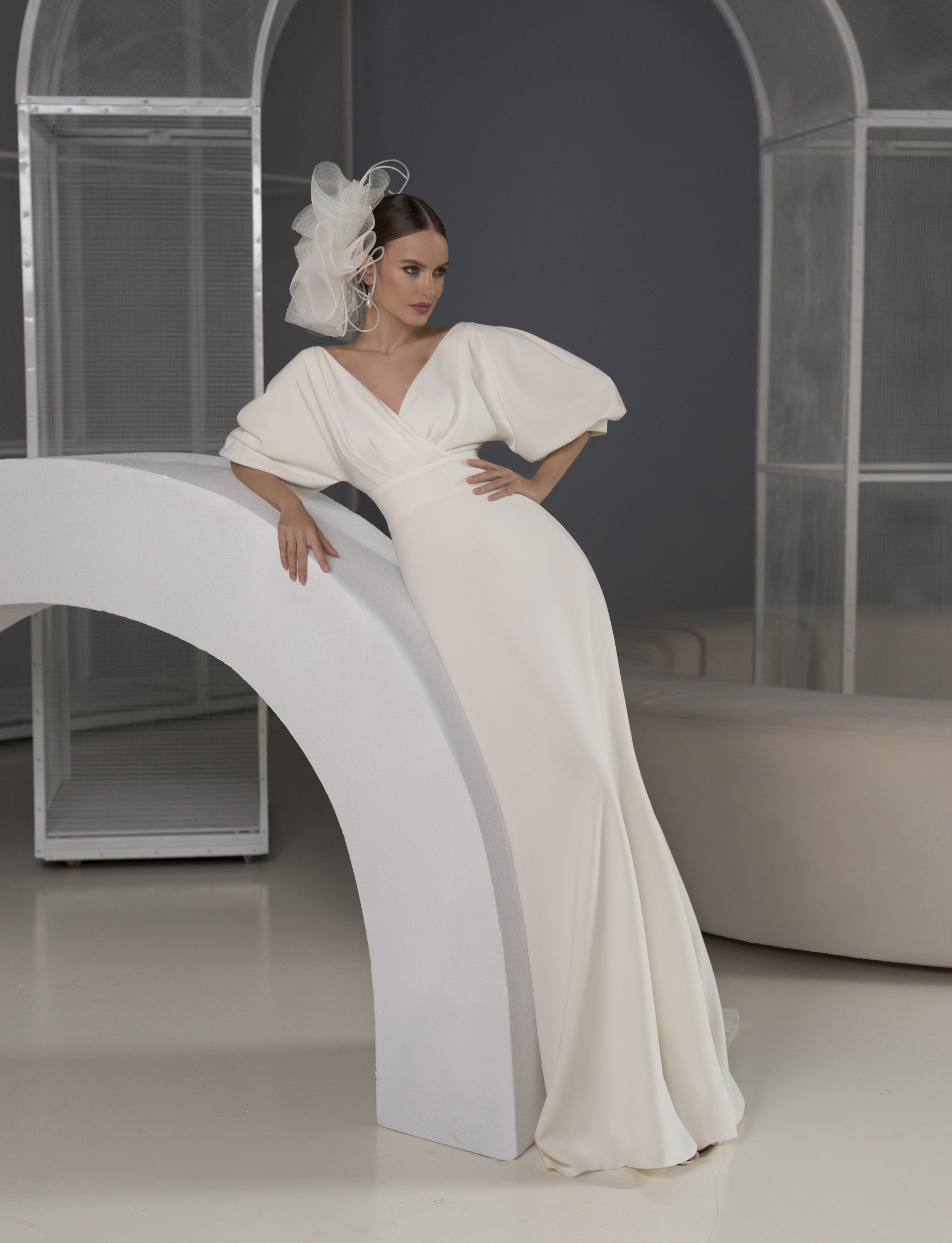 Elegant Satin Wedding Dresses A Line with Train Puff Sleeves Bride Gowns Custom Made Formal Church Garden Bridal Dresses for Birthday Engagement