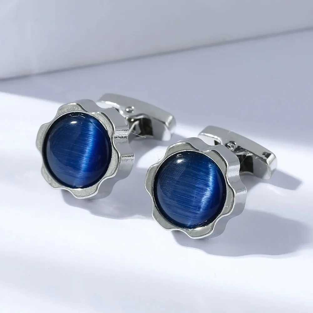 New Round Quality Cufflinks for Men Natural Cat Eye Stone Cufflink Shirt Cuff Links Luxury Jewelry Wedding Accessories W250606