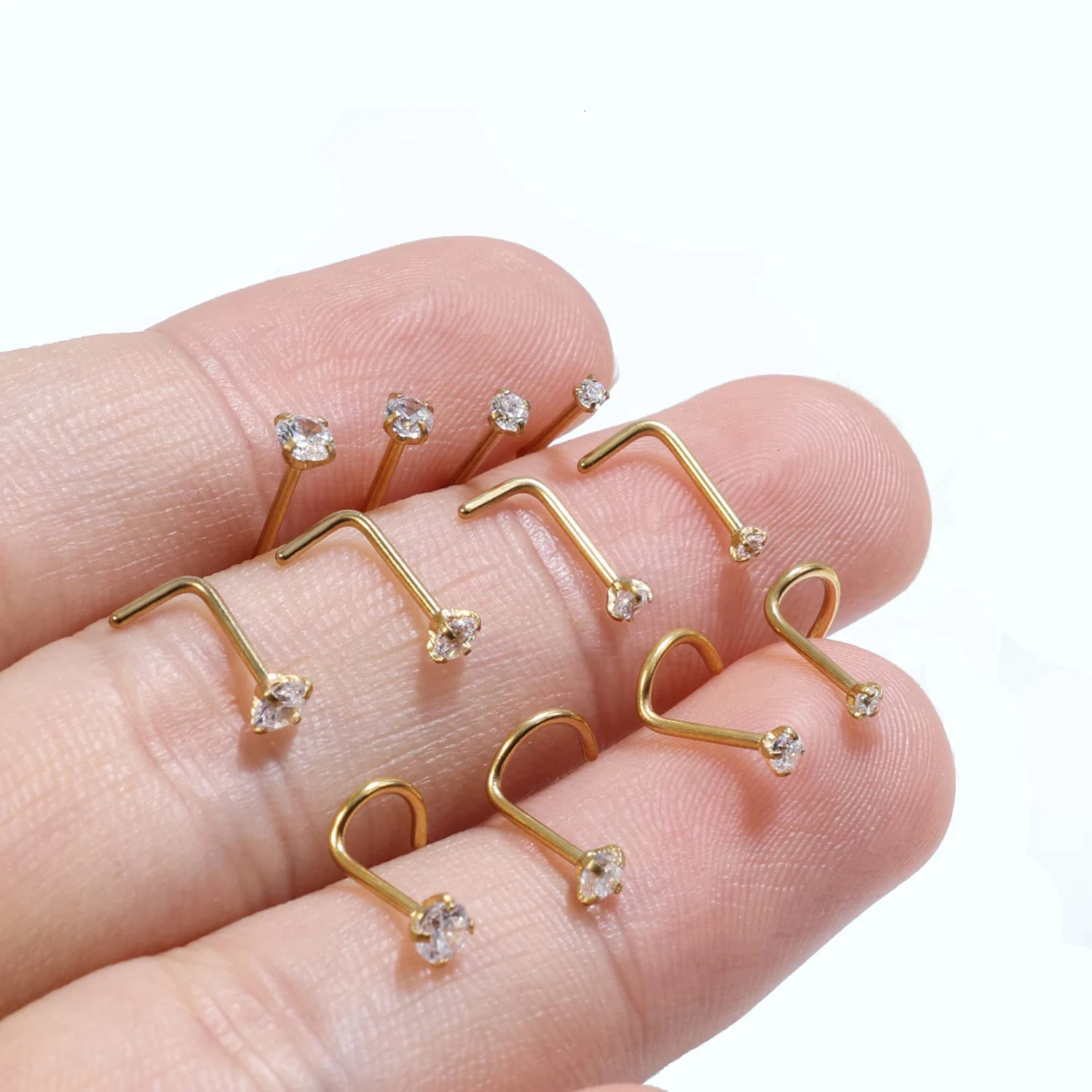5Pcs Stainless Steel Nose Ring Stud for Women Girl Nostril Piercings Rings Crystal Body Piering Jewelry 1.5 2.0 2.5 3.0mm 20g 250605