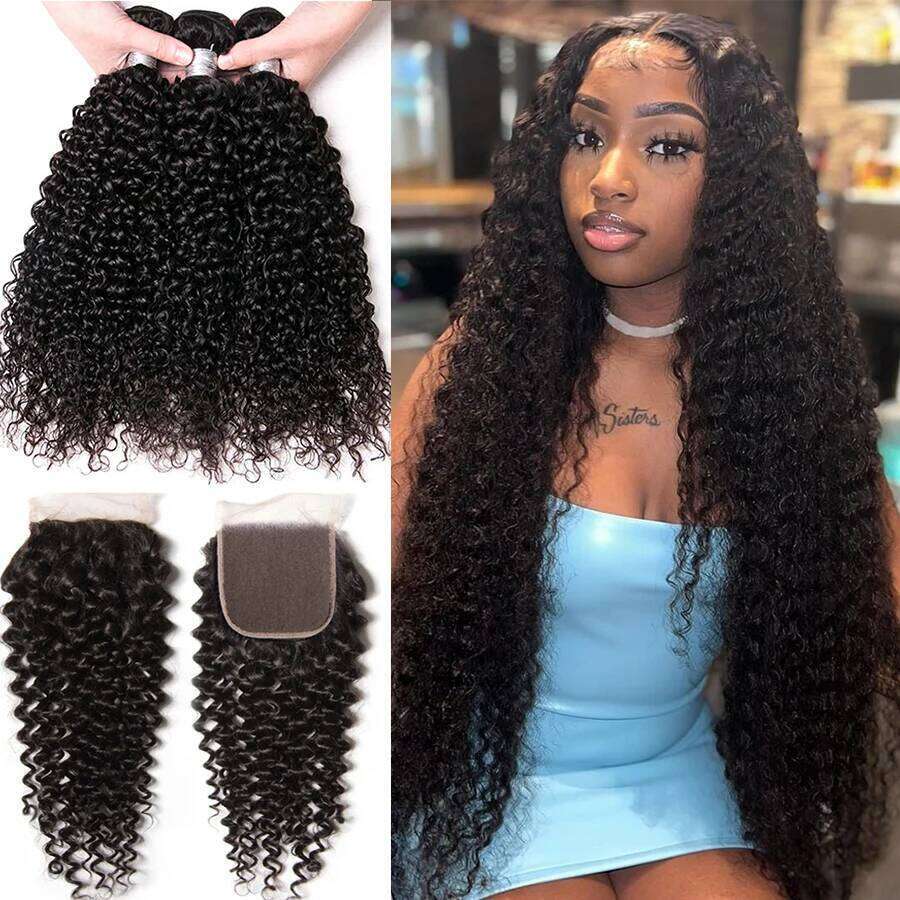 12A Kinky Cheap Human Hair Extensions Jerry Curl Indian Deep Curly Wave Bundles With Closure