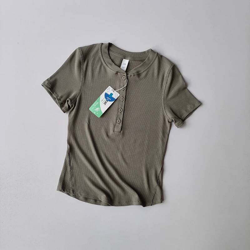 Lanjing Modal Henry Shirt Yoga Sport Top for Women Slim Breathable Fiess Spring and Summer Short Sleeve Clothing