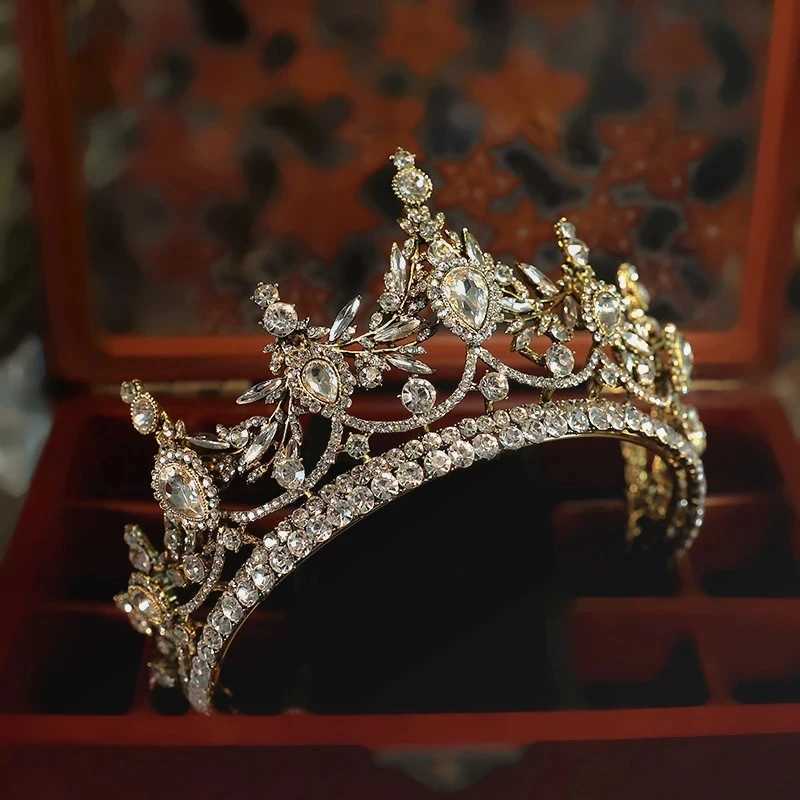 Baroque Bronze Gold Color Crystal Geometric Bridal Tiaras Crowns Headdress Rhinestone Pageant Diadema Wedding Hair Accessories Z250605