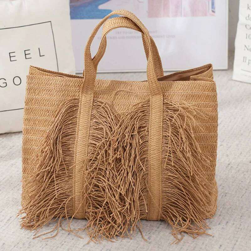 New Tassel Handbag For Women Large Capacity Hand Woven Tote Summer Beach Vacation Shoulder Bag