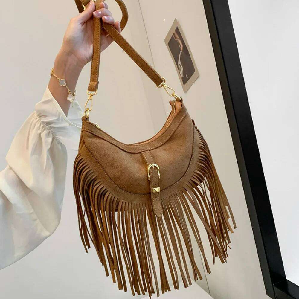 Frosted Tassel Moon Vintage Shoulder Crossbody Bag For Women Fashion Dumpling Bags Ladies Travel Purse Handbags