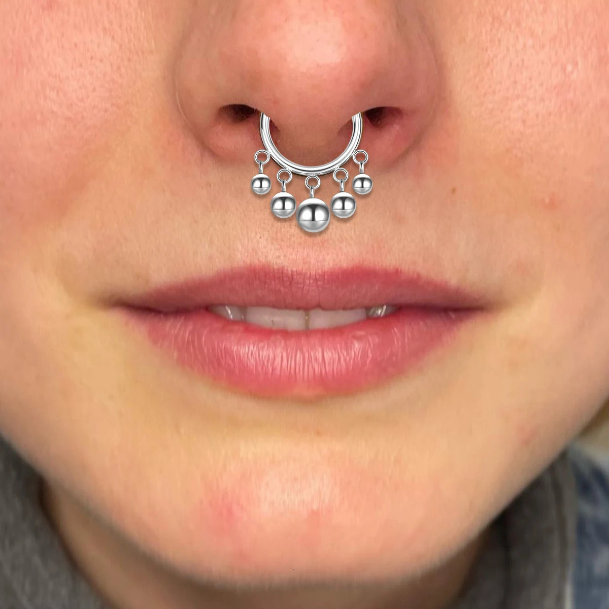 16G Septum Clicker Nose Rings Stainless Steel Hinged Beads Dangle Daith Helix Cartilage Earrings Piercing Jewelry 250605