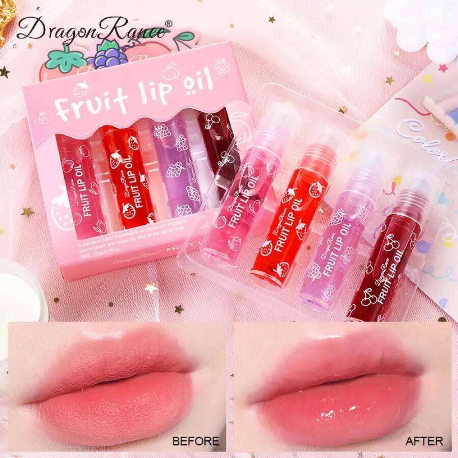 Rolling Bead Lip Oil Set of Four Moisturizing Lotion, Hydrating Roller Ball Mouth Oil, Anti-Drying, Colorless and Transparent free shipping