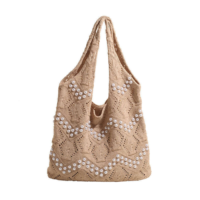 Casual Simple Knitted For Women New Large Capacity Commuter Shoulder Fashion Pearl Tote Bucket Bag B5