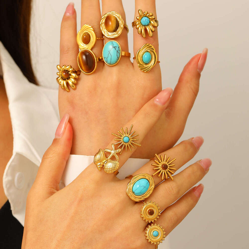 Luxury Irregular Open Ring Featuring Bold Turquoise Gemstones & Elegant Palace Aesthetic