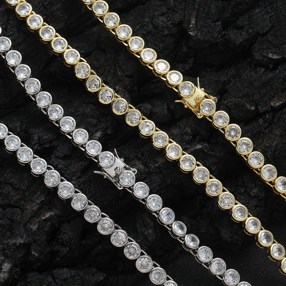 New In 3mm 4mm 5mm Round Sparkly Diamond Tennis Necklace Bracelet Jewelry Set Hip Hop Accessory Collarbone Chain Choker Inclusive Bling CZ StonesPulse