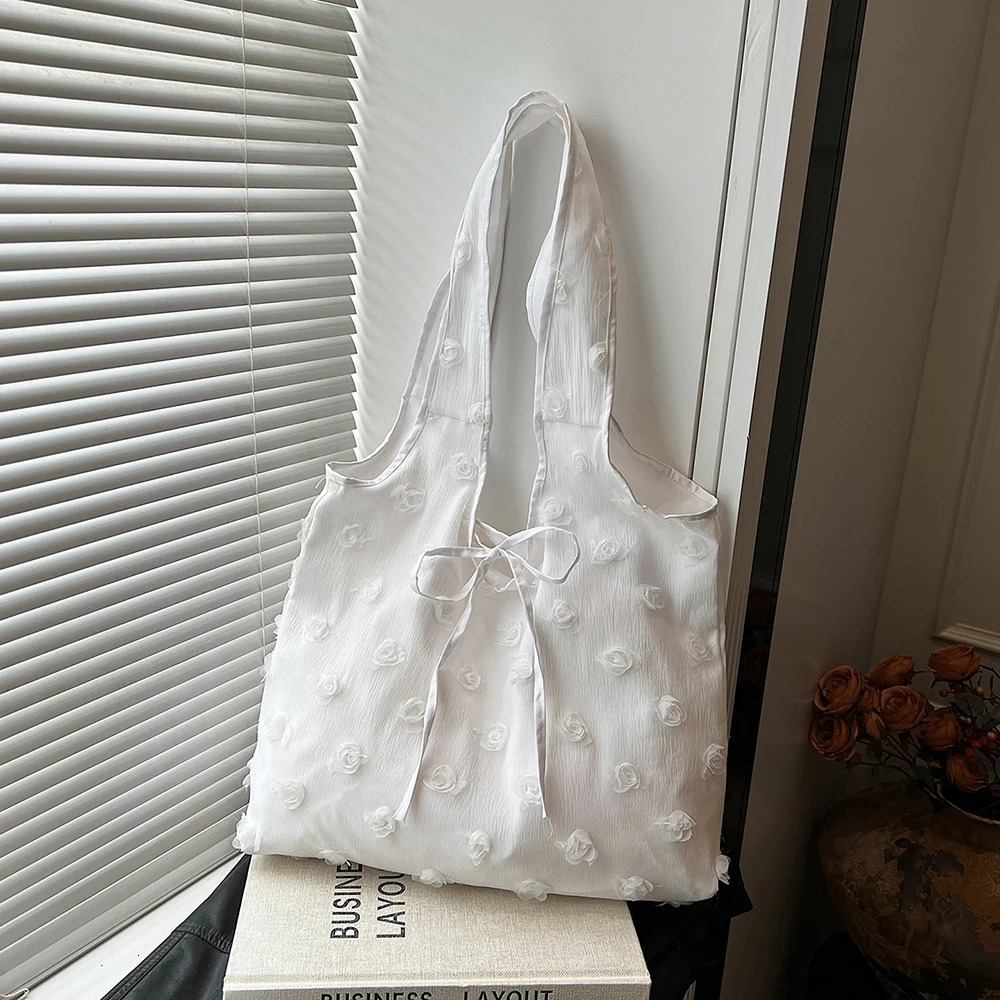 Summer Large Capacity Tote Bag Korean Ins Solid Color String Lace-Up One Shoulder Bags Commute Working Underarm Packs 250605