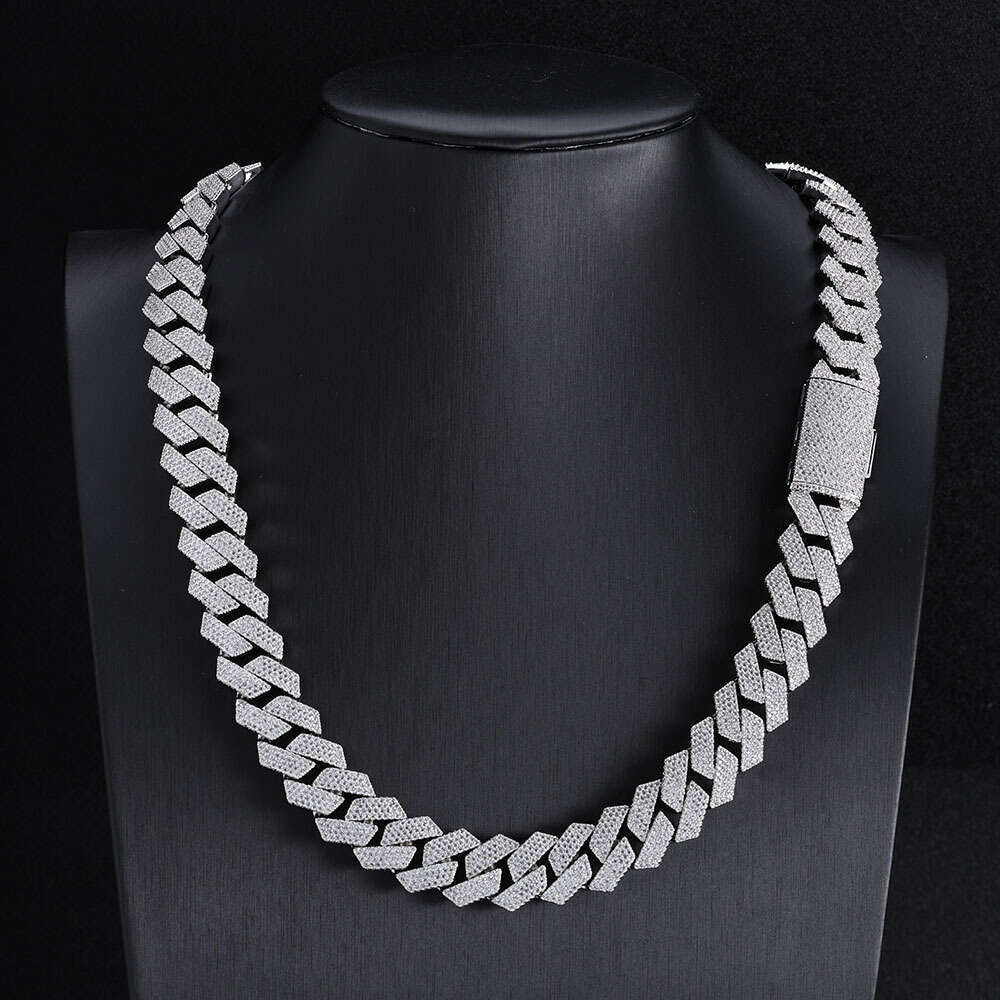 deigner necklace hip hop jewelry 20mm wide 3row link chain vv moianite white gold plated terling ier cuban