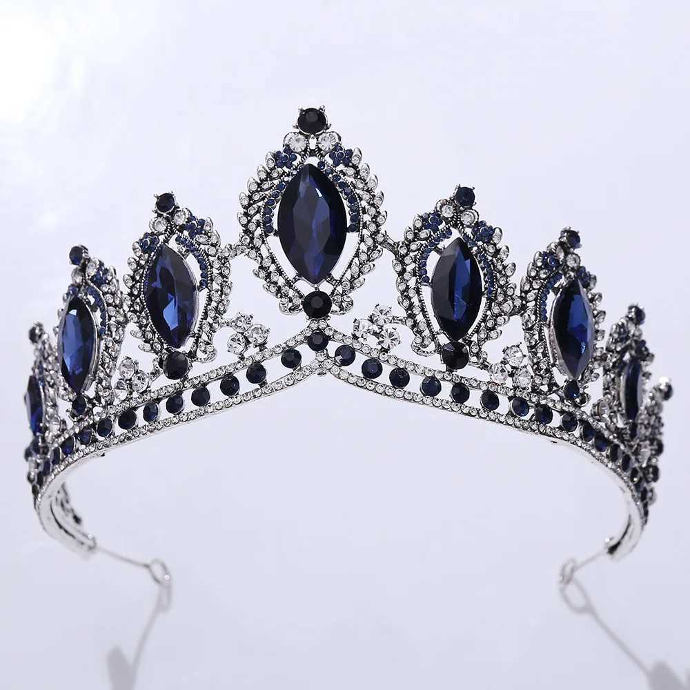 DIEZI Baroque Queen Crystal Tiara Crown For Women Party Vintage Bridal Princess Blue Rhinestone Crown Hair Dress Accessories Z250605