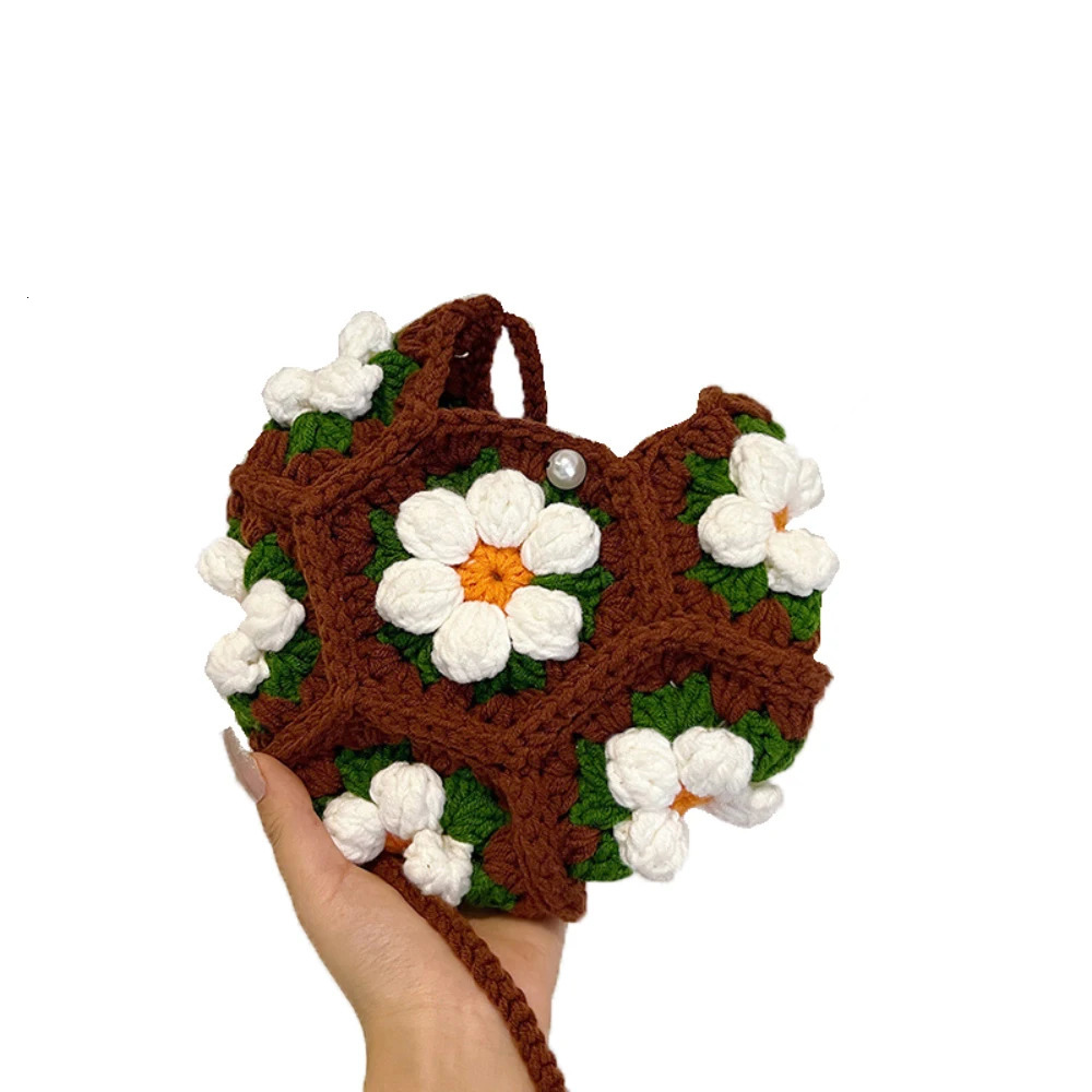Knitted Bags Spring Summer Floral Contrast Color Soft Crossbody Bag Women Daily Holiday Casual Shoulder Packs 250605