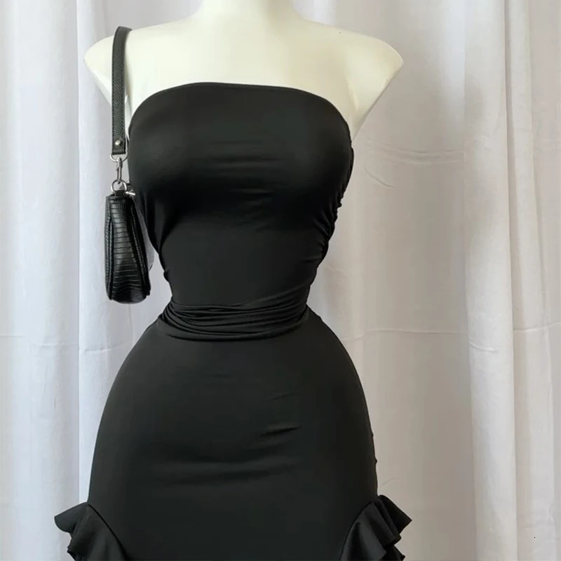 Summer Maxi Womens Dress Vintage Elegant black Fashion Sleeveless Slim Backless Irregular Tassel Party Dresses Street Robe 250605