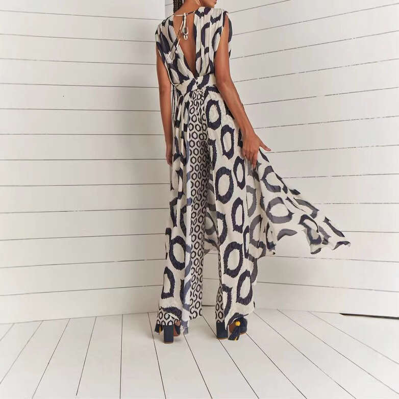 Women's Elegant Floral Print Sleeveless V-Neck Tie Top + Slim Fit Long Pants Set B5