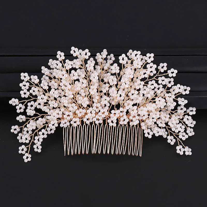 Pearl Flower Hair Comb European Style Tiaras Bride Headdress Pearl Girls Golden Crown Wedding Hair Accessories Party Jewelry Z250605