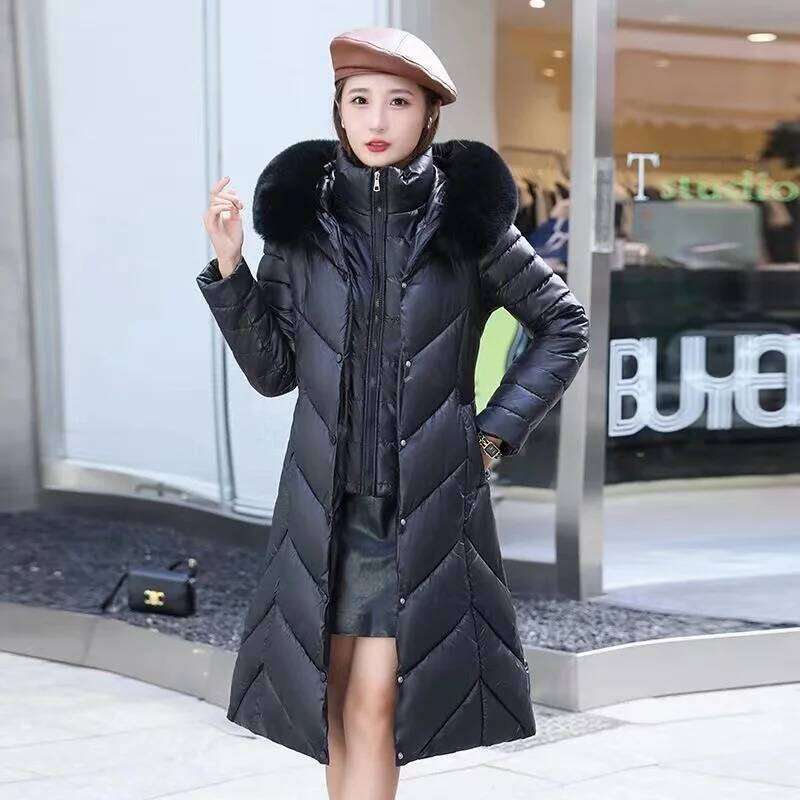 Winter Hooded Fur Collar Long Parkas Thick Warm Down Cotton Padded Jacket 2025 New Women Casual Hoodies Coat Female Outwear