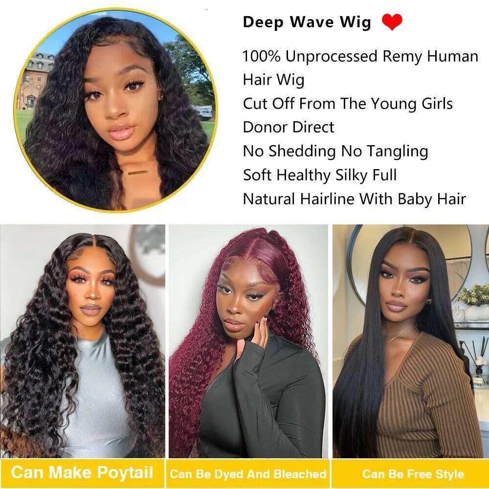 HD Transparent Deep Wave Frontal 13x4/13x6 Curly Lace Front Human Hair Wigs For Women Wet And Wavy Water 5x5 Closure Wig