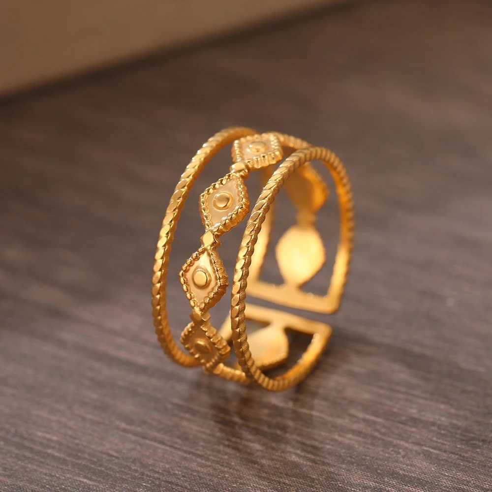 Stainless Steel Rings Vintage Exquisite Adjustable Open Hollow Rings For Women Jewelry Banquet Gifts Non-fading High-quality New W250606