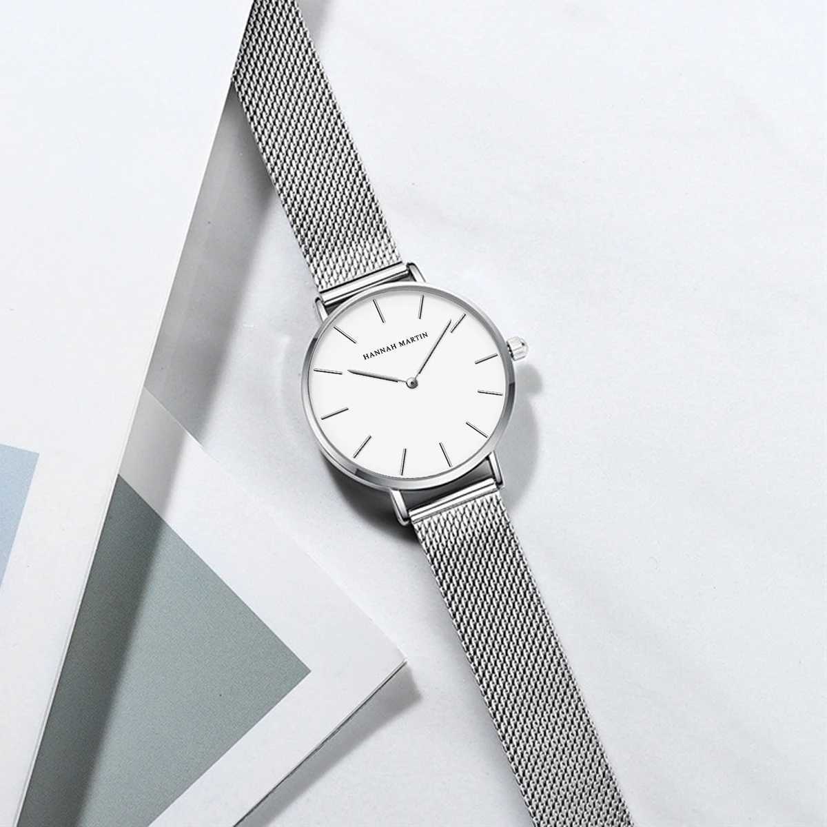 Japanese Quartz Movement Men Stainless Steel Mesh Watch Hannah Martin Brand Original Simple Casual Business Style Men Wristwatch Y250605