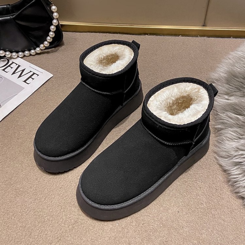 2025 free shipping autumn and winter new female designer thick soled height increasing oversized snow boots with plush cotton shoes black brown