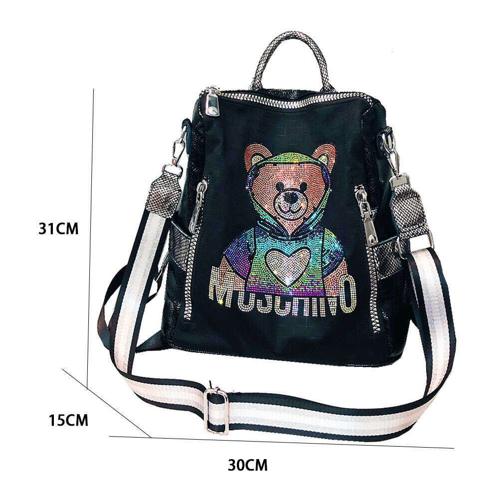 1033-50 Colorful Diamond Bear For Women New Fashion Personality Large Capacity Backpack Elegant Versatile Women's Bag