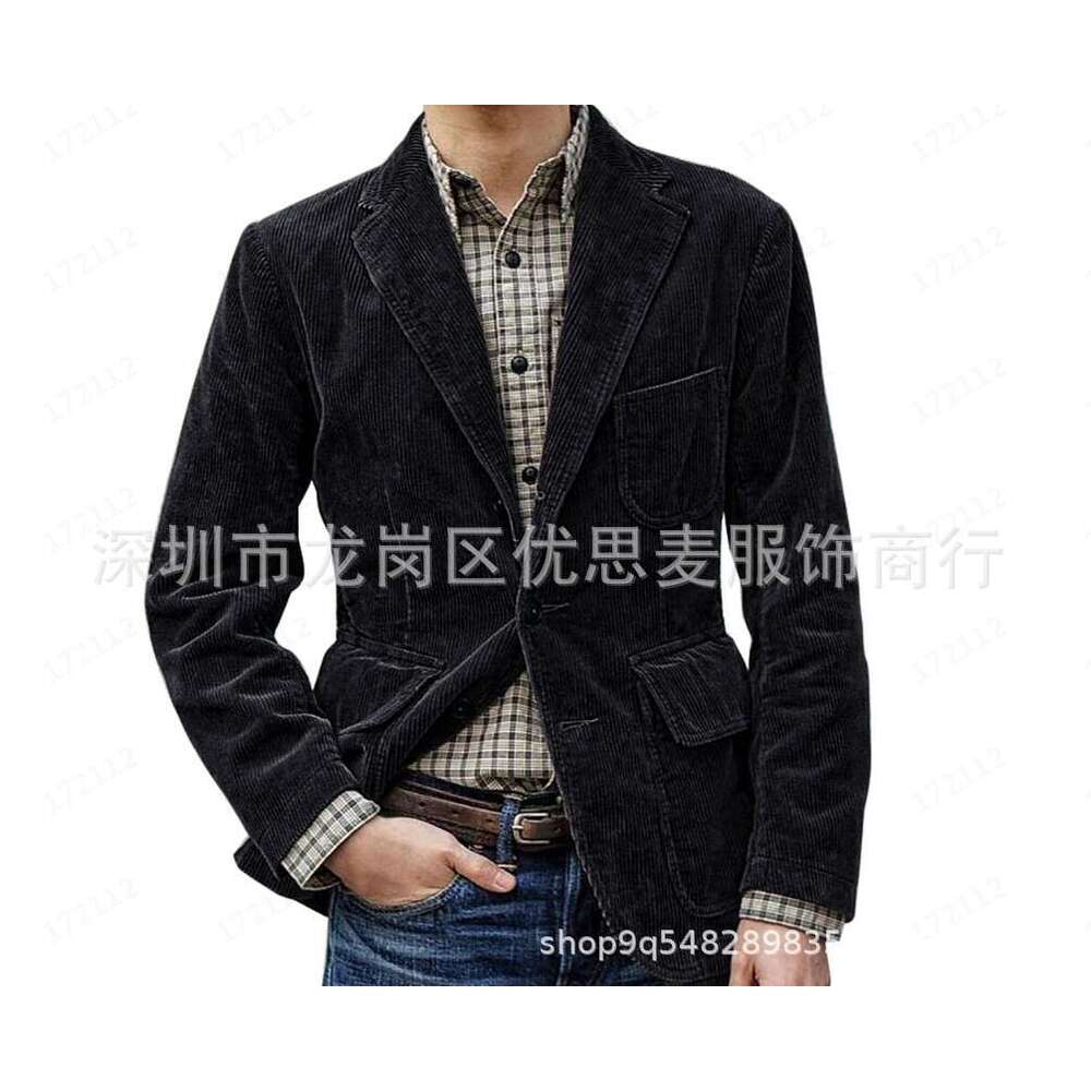 Spring And Autumn New Corduroy Suit Casual Notched Lapel Jacket Men's Solid Color Blazer B5