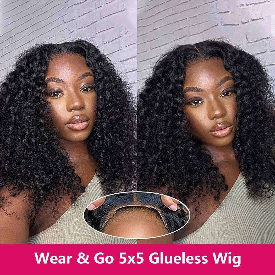 Brazilian 100 Human Hair Short Bob Deep Wave HD Front Wigs Nature Black Color Curly 13x4 13x6 5x5 Glueless Lace Frontal Wig