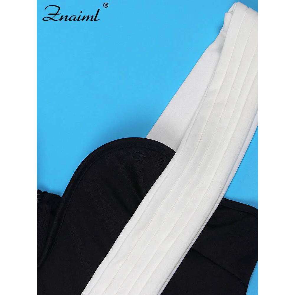 Znaiml Black White Patchwork Wide legs Jumpsuit Women Sleeveless Cut Out Loose Rompers Elegant Evening Party One Pieces Outfits