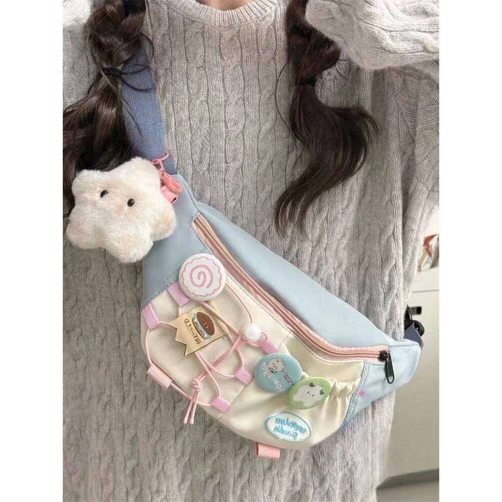 MBTI Casual Crossbody For Women Japanese Style Cute Fashion Fanny Pack Contrast Color Kawaii Female Designer Bags