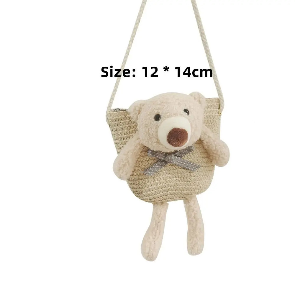 Cute Bear Girls Shoulder Bags Colorful Straw Childrens Messenger Bag Princess Mini Bow Handbag Crossbody Child Girl Coin Purse 250605
