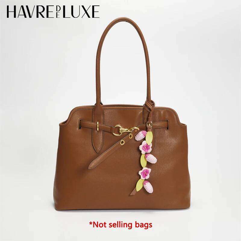 Cherry Blossoms Charm Handmade Cowhide Woven Flower Pendant Knitted High-End Bag Accessories