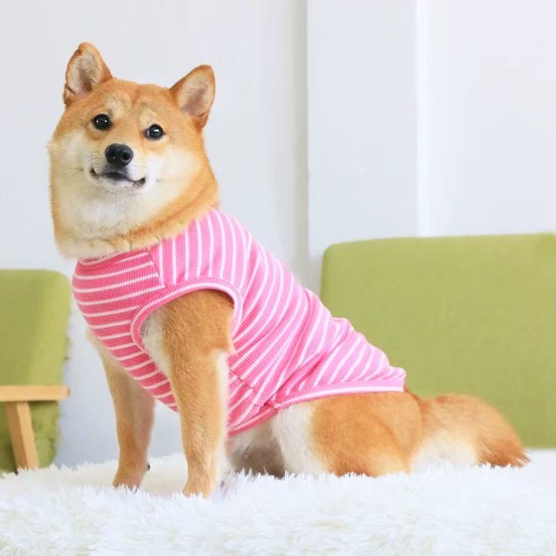 T00395 Pet dog summer thin clothes Shiba Inu medium-sized dog small dog cute spring and autumn striped vest anti-hair loss