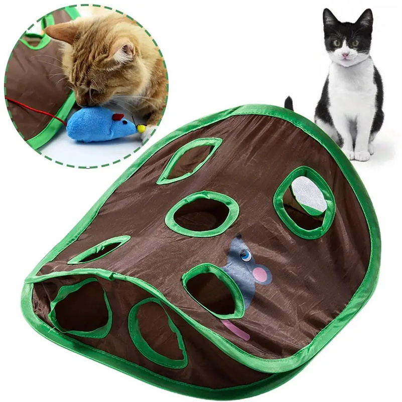 Cat Mice Game Intelligence Toy Bell Tent With 9 Hole Cats Playing Tunnel Foldable Mouse Hunt Toys Keeps Kitten Active Pets Toys