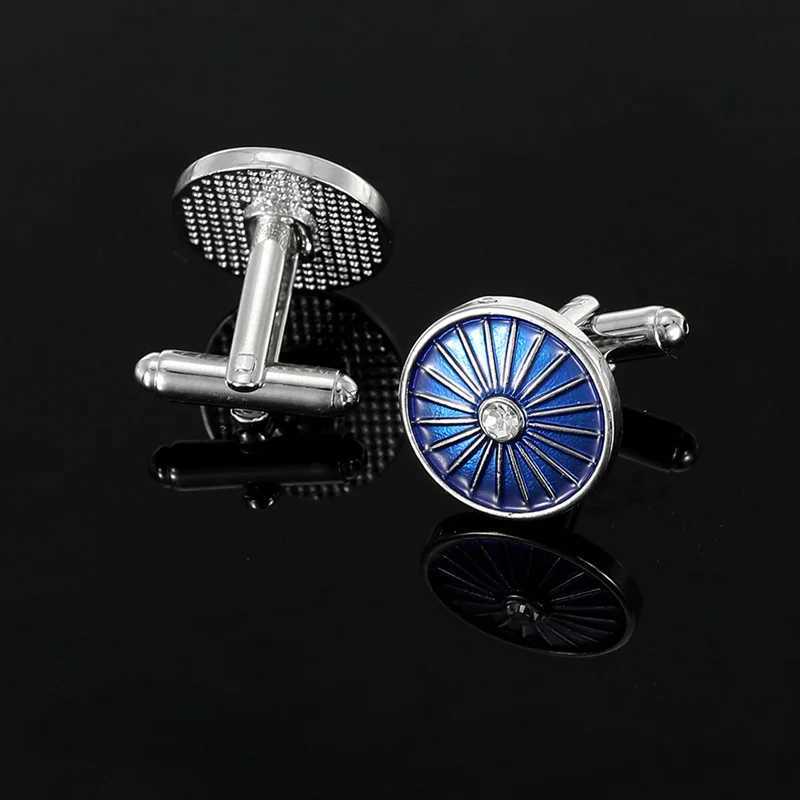 Business Mens Cufflink Luxury French Shirt Cuff Accessories Round Striped Blue Enamel Alloy Suit Sleeve Button Gift for Husband W250606