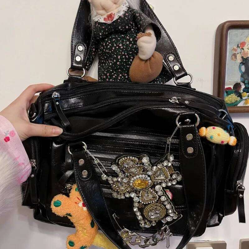 MBTI Y2k Womens Handbag Black Punk Gothic Cross Vintage Shoulder Haruku Style Original Exquisite Female New Aesthetic Bag